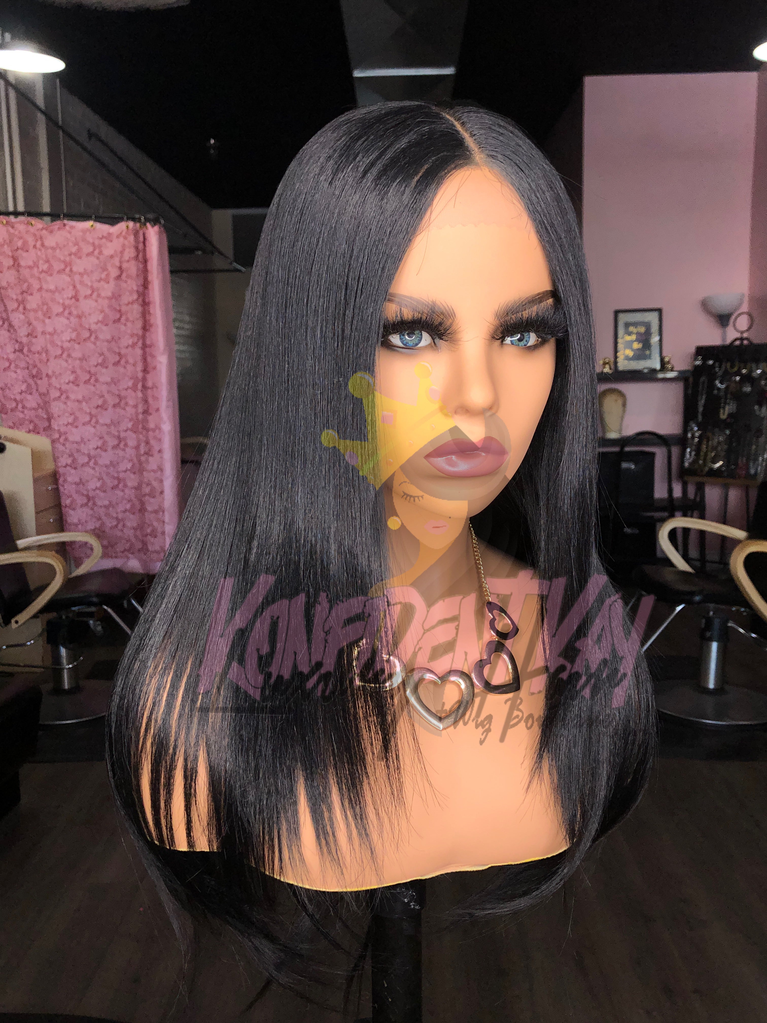 Black Middle Part Human Hair Blend Wig